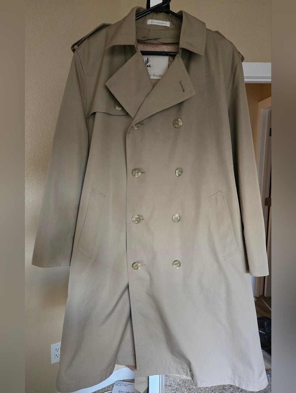 Vintage Misty Harbor Mens Trench Coat 42 R Tan Belted Removable Faux Fur Lining